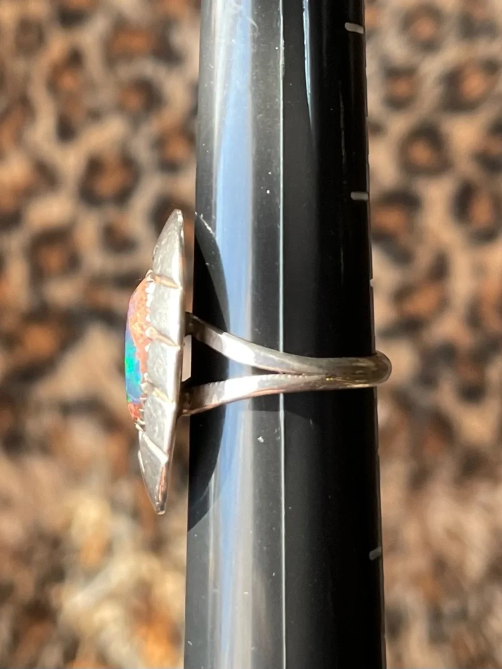 Mexican Cantera Opal Sterling Silver Vintage Handmade Concho Shadowbox Ring - Picture 5 of 10